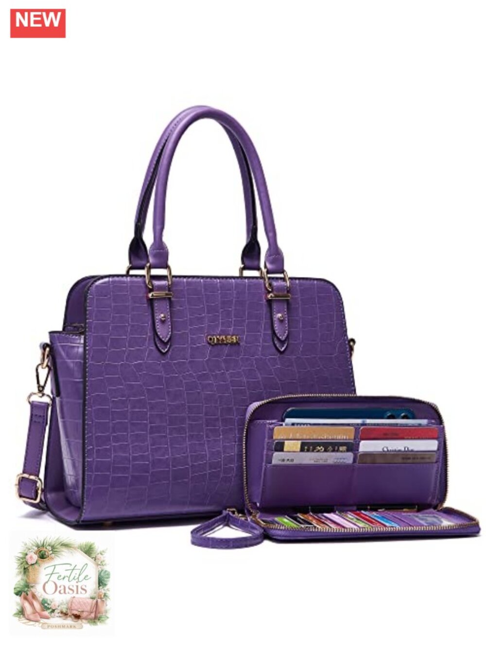 Satchel Purse Handbag and Wallet Set Premium Vegan Leather RFID Blocking Work